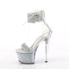 SKY-327RSI - Plateau High Heel Sandaletten - Silber/Transparent mit Strass von Pleaser – Ansicht 3