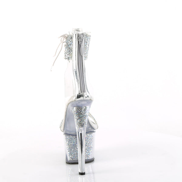 SKY-327RSI - Plateau High Heel Sandaletten - Silber/Transparent mit Strass von Pleaser – Ansicht 4