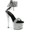 SKY-327RSI - Plateau High Heel Sandaletten - Silber/Schwarz mit Strass von Pleaser