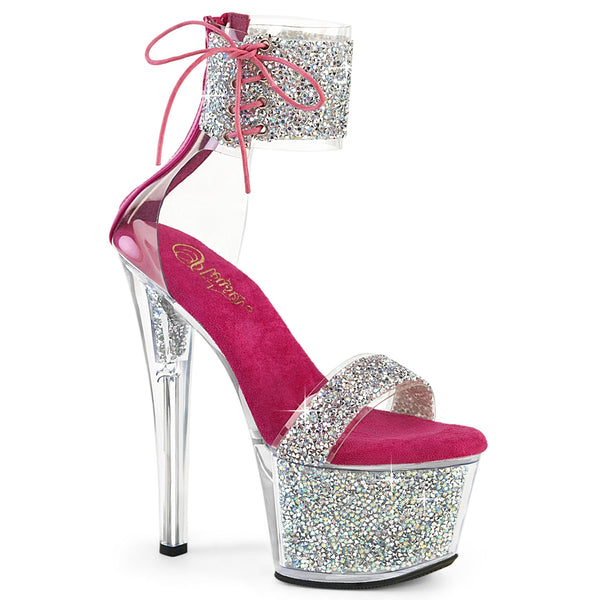 SKY-327RSI - Plateau High Heel Sandaletten - Pink/Silber mit Strass von Pleaser