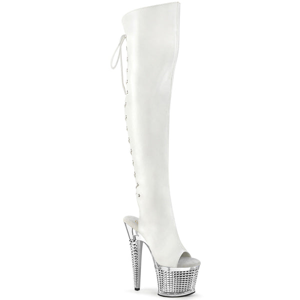 SPECTATOR-3019 Plateau Peeptoe Overknee Stiefel - Weiß von Pleaser
