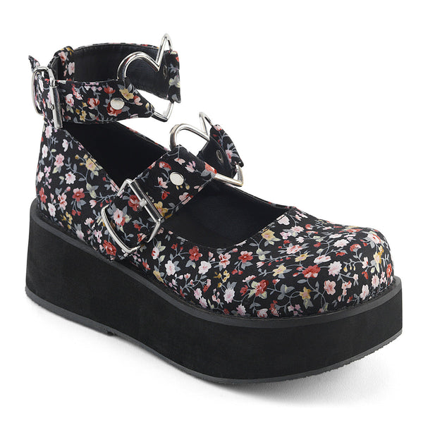 SPRITE-02 Plateau Schuh Blumenmuster Herz Riemchen von DemoniaCult