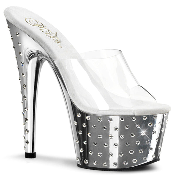 STARDUST-701 Plateau Pantoletten Silber Glitzer von Pleaser